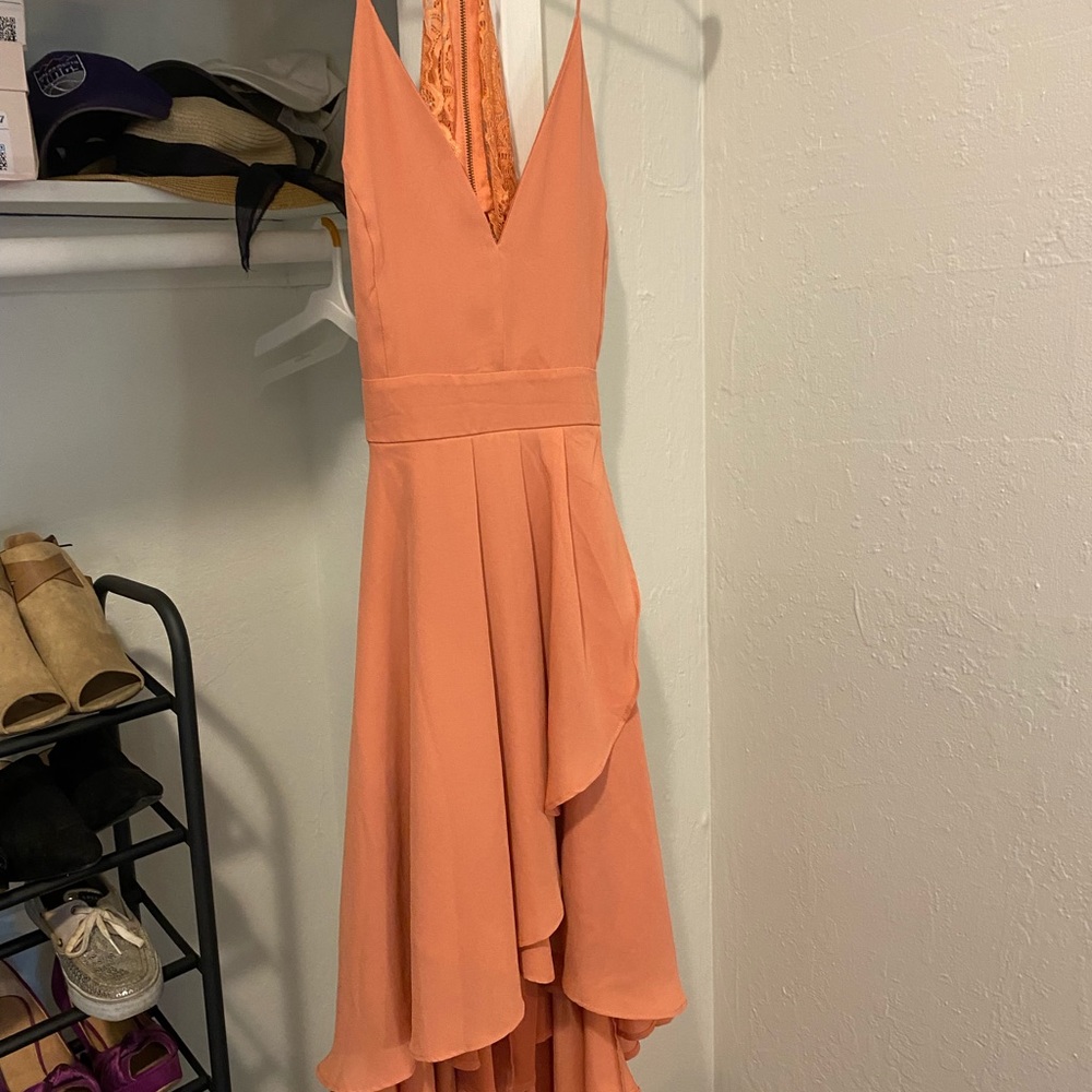 Peach High Low Dress with Lace detail